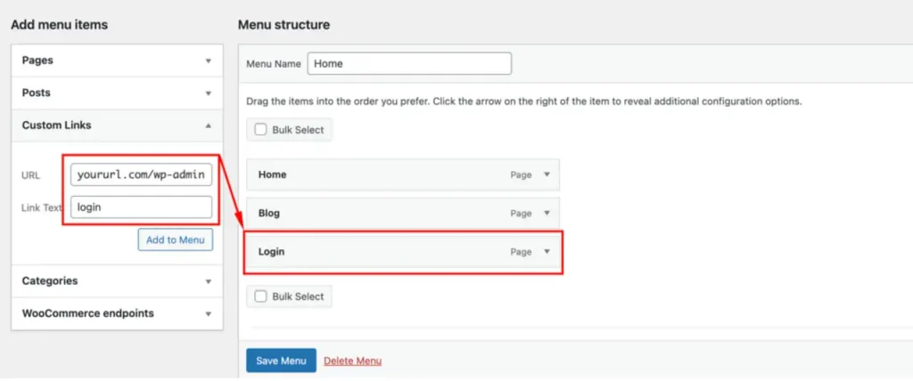 Add WordPress URL to the navigation menu