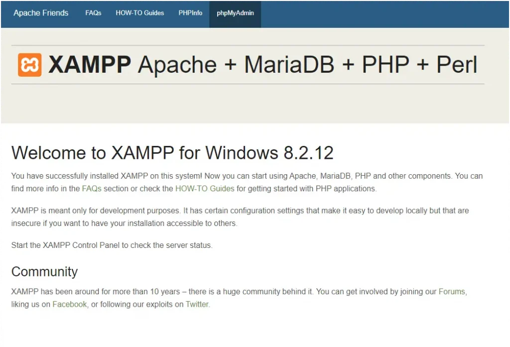 XAMPP website on Windows