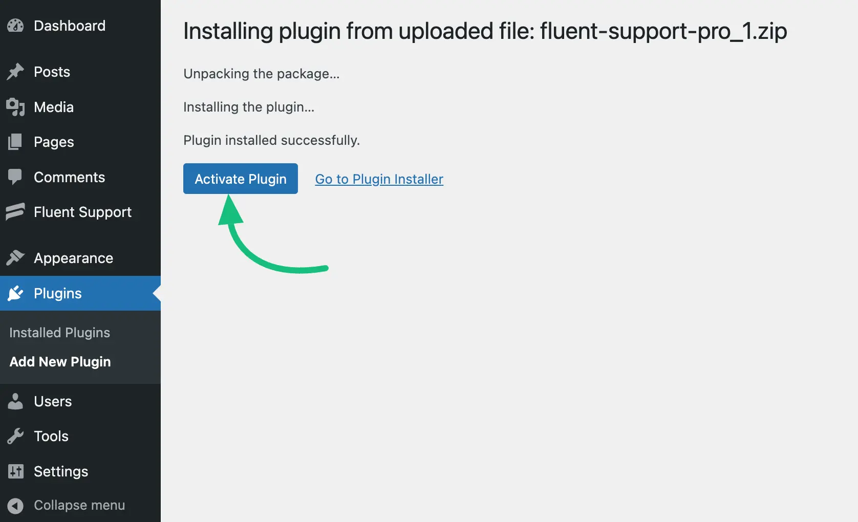 Activate Fluent Support Pro plugin