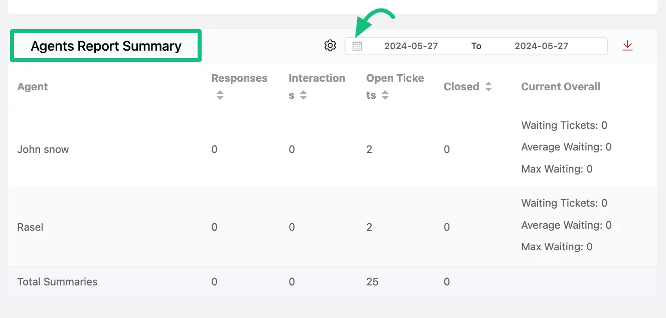 Date Filter of Agent Reports Summary