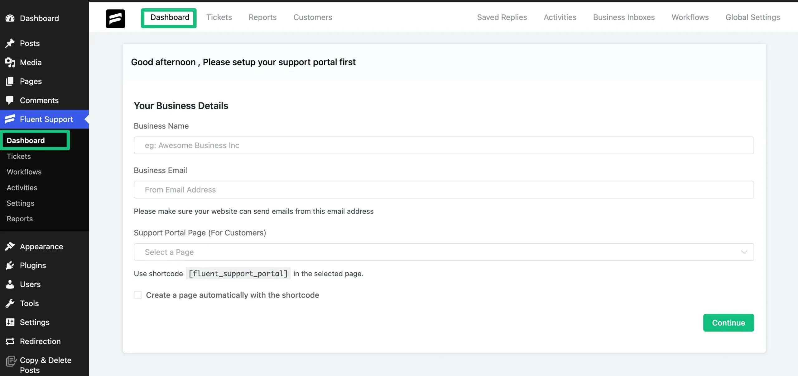 Initial overview of Fluent Support Dashboard