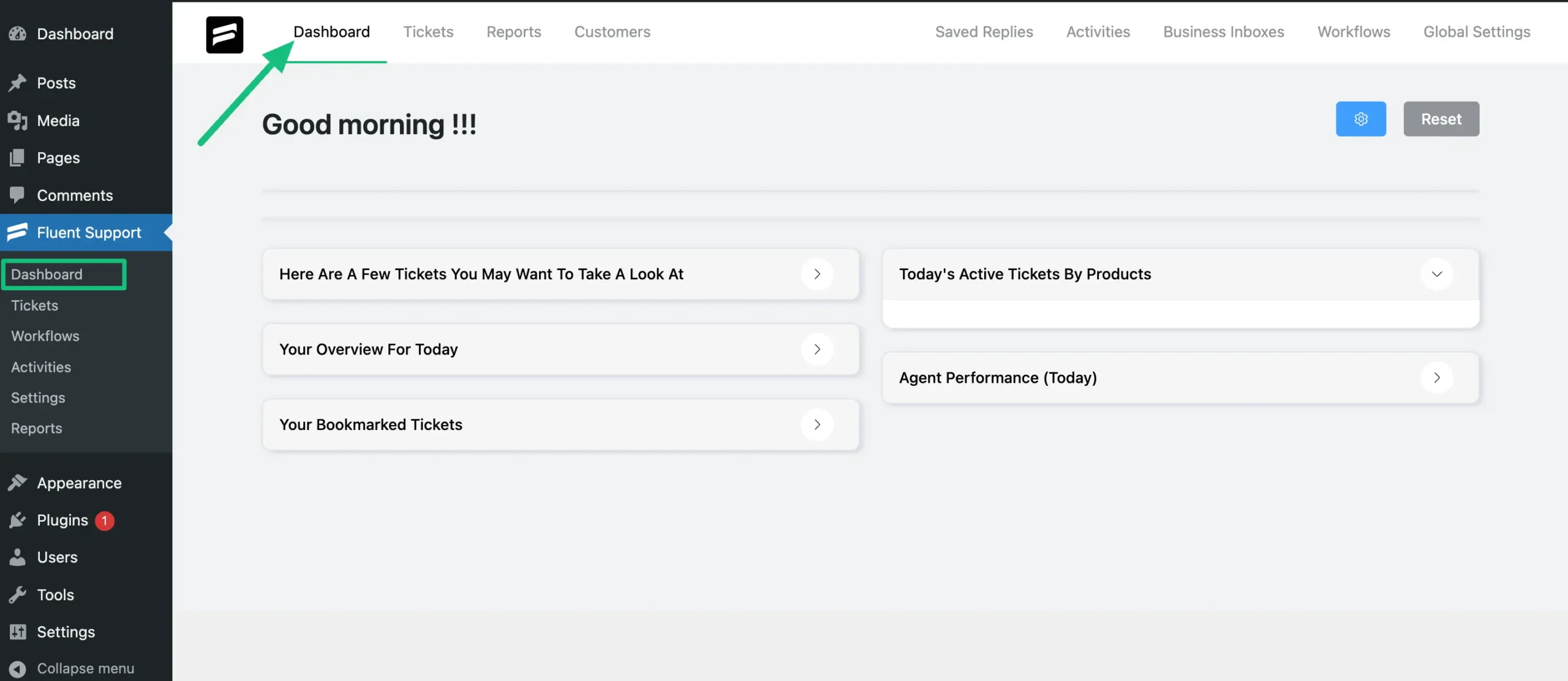 General overview of Fluent Support Dashboard