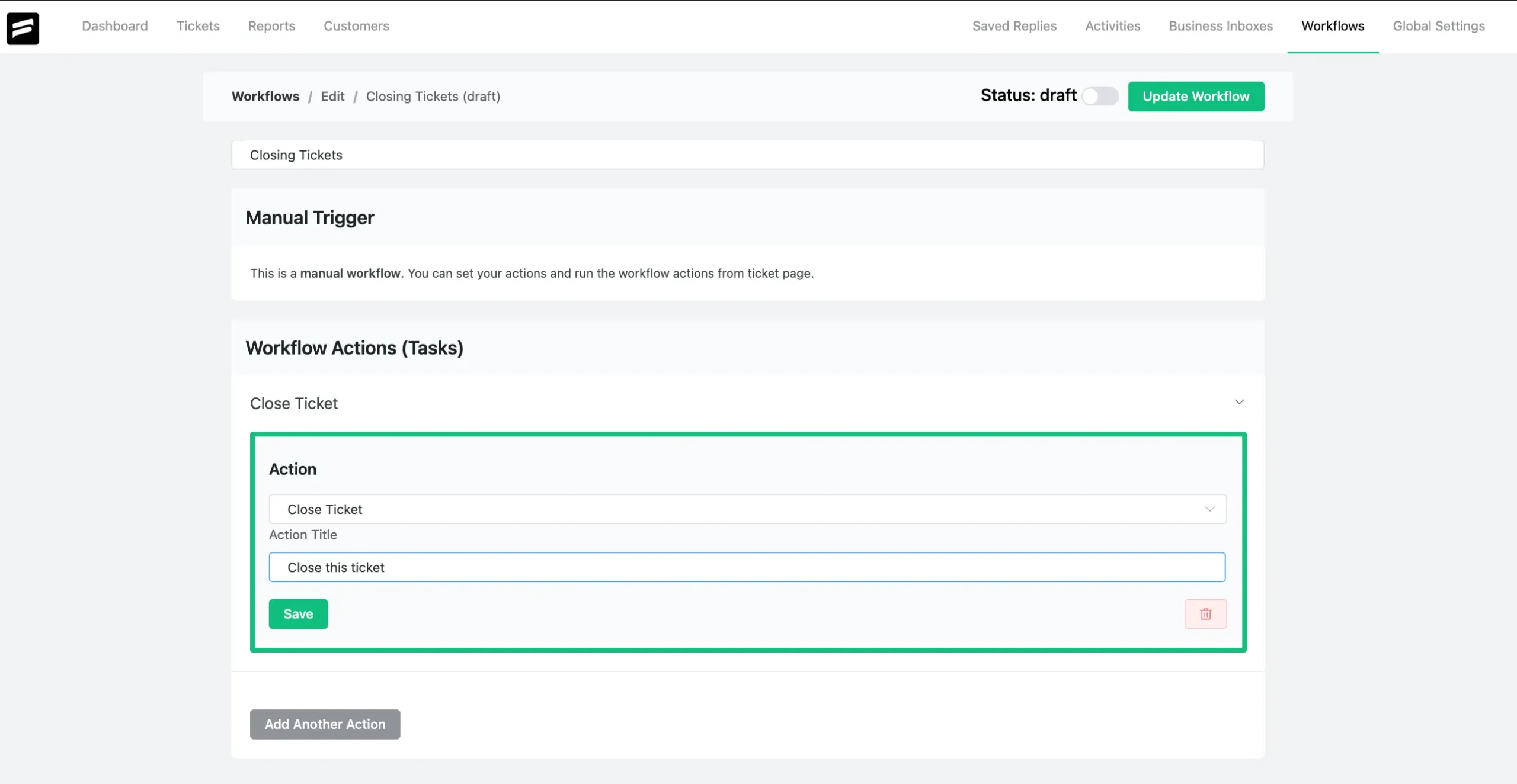 Action/s (Tasks) for performing Workflow