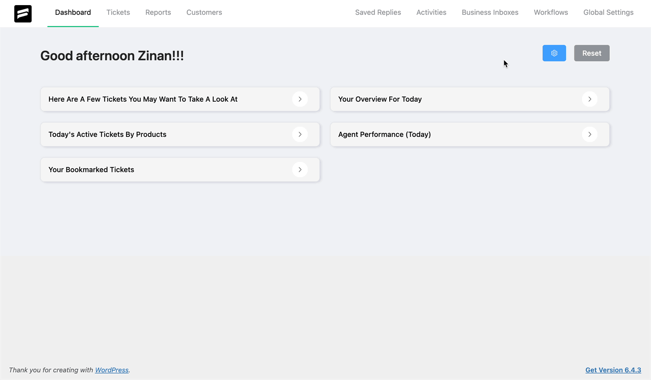 Settings option to customize your Dashboard