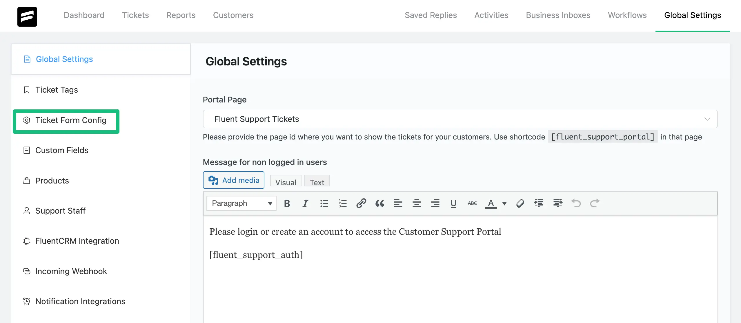 Ticket form configuration options