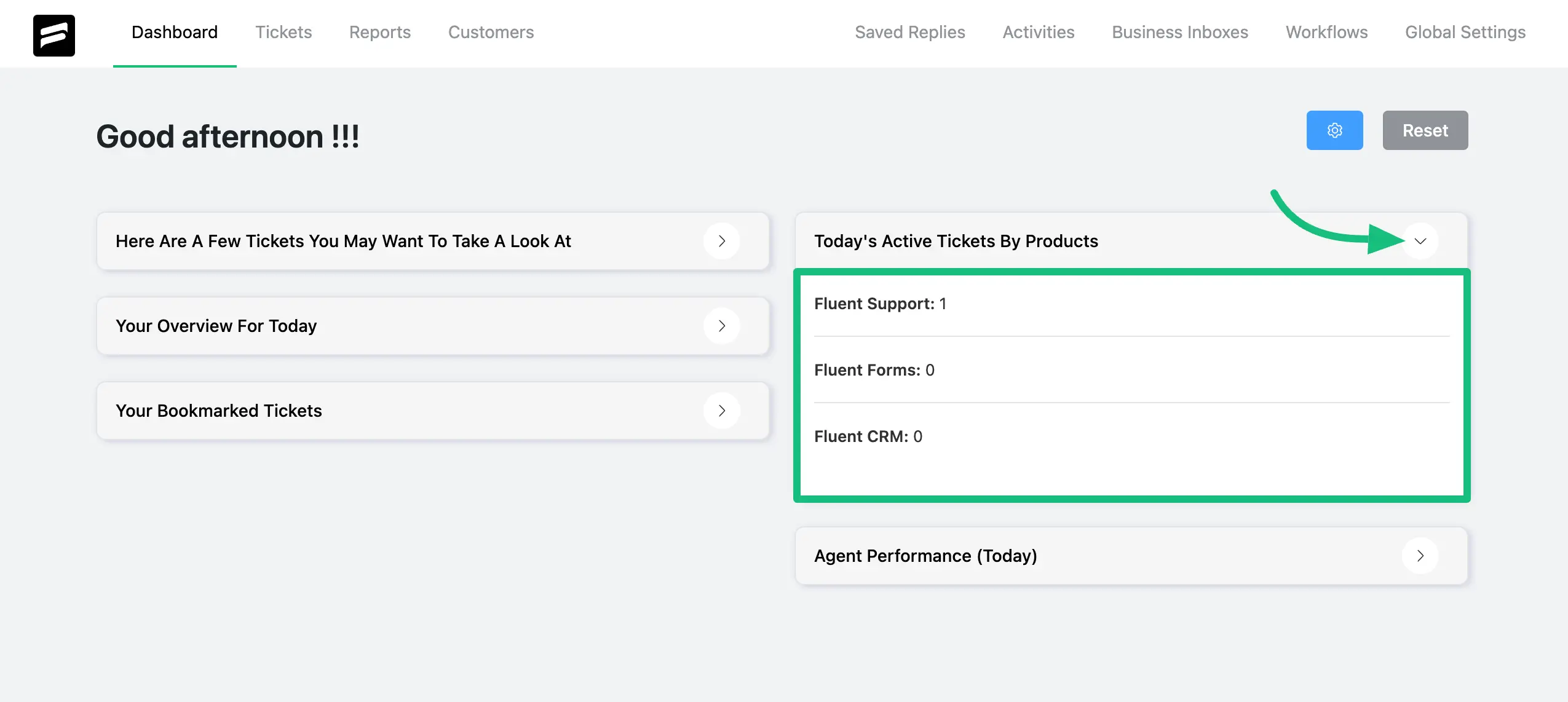 Preview of Active Tickets By Products