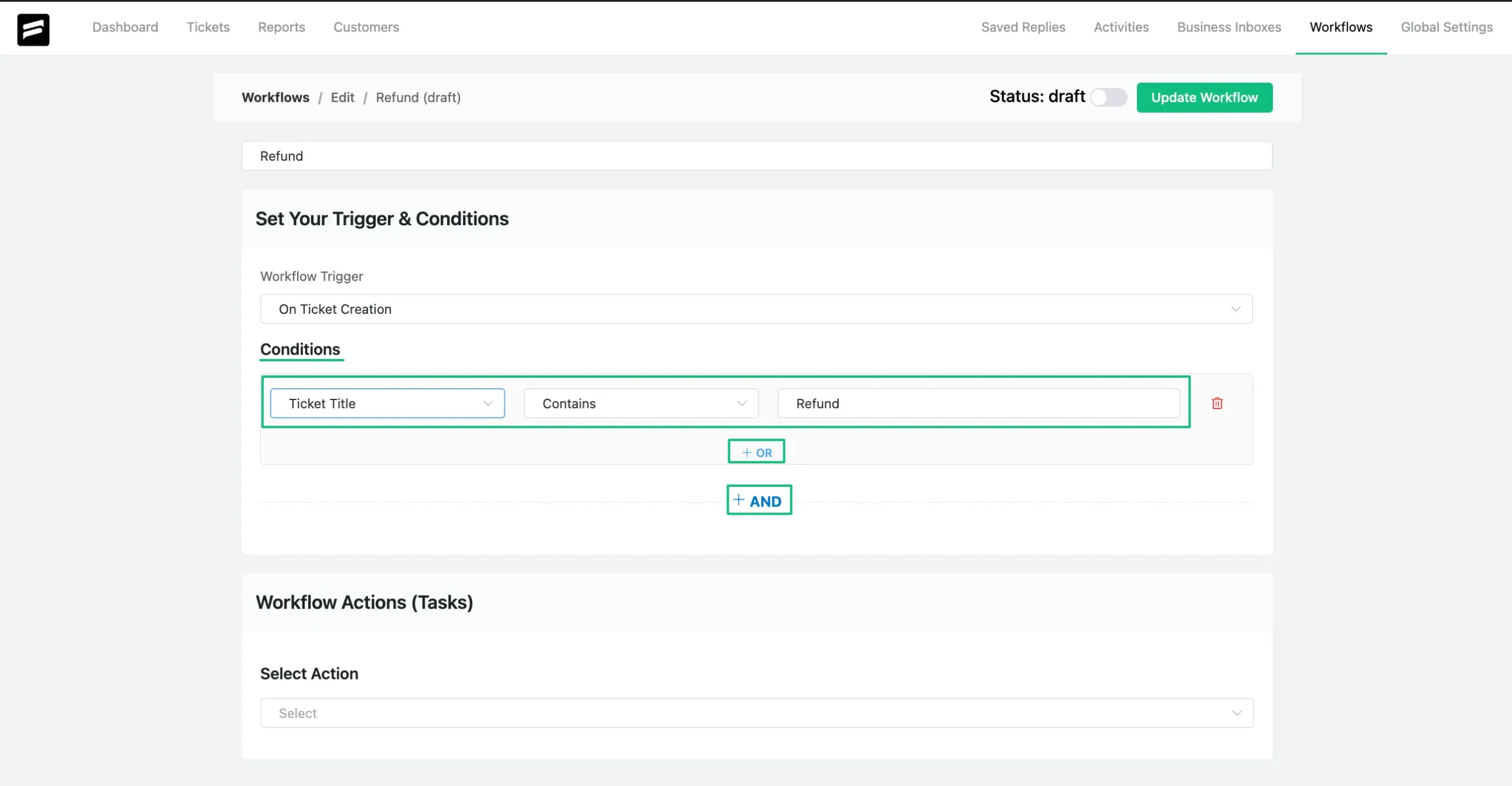 Set Condition/s for the Workflow