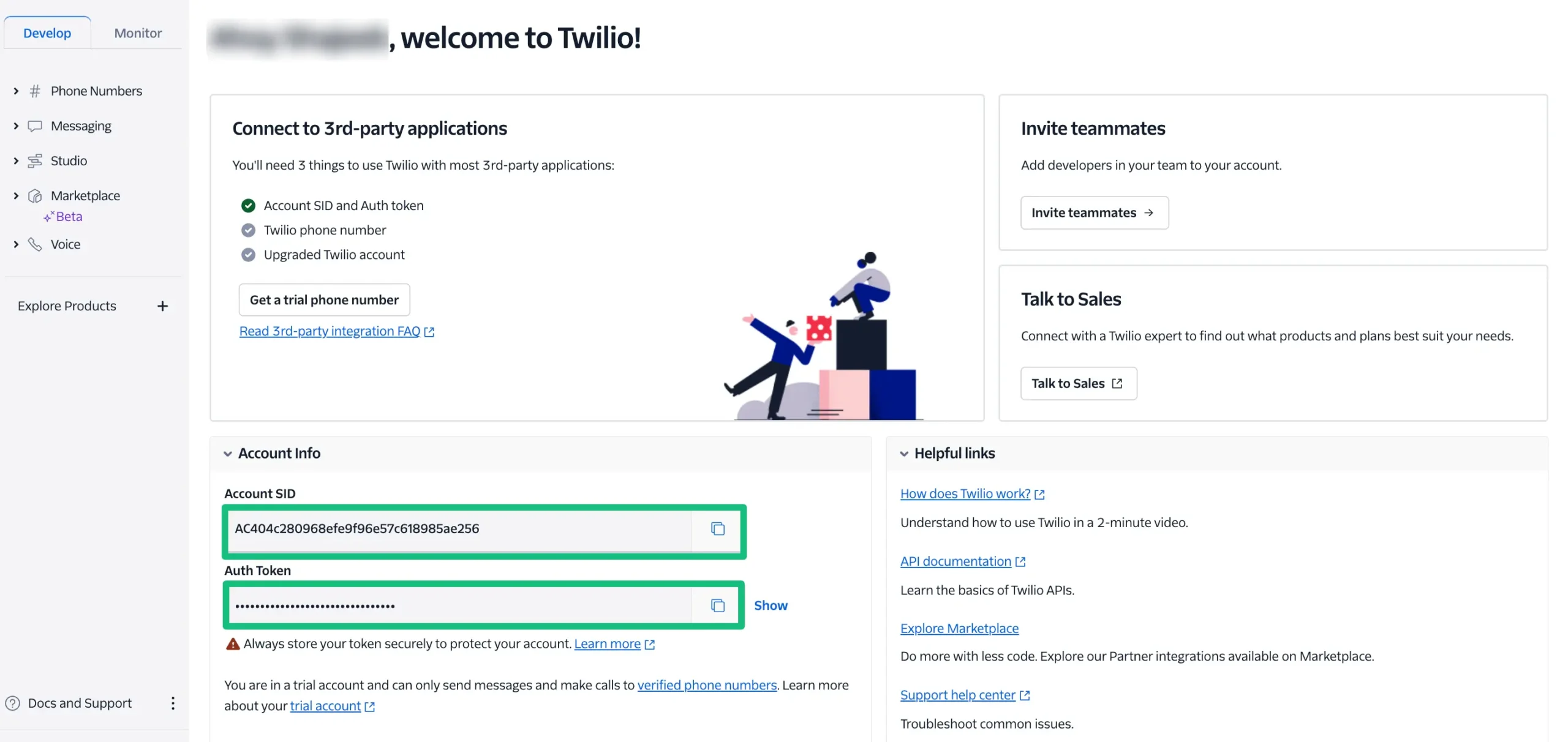 Account SID And Auth Token From Twilio