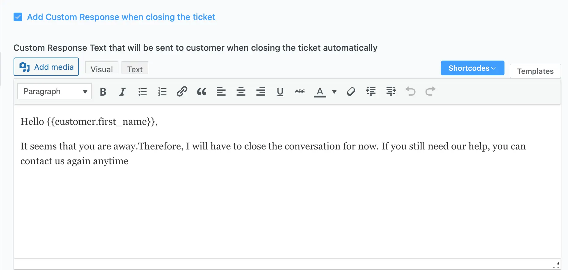 Add Custom Response When Closing The Ticket