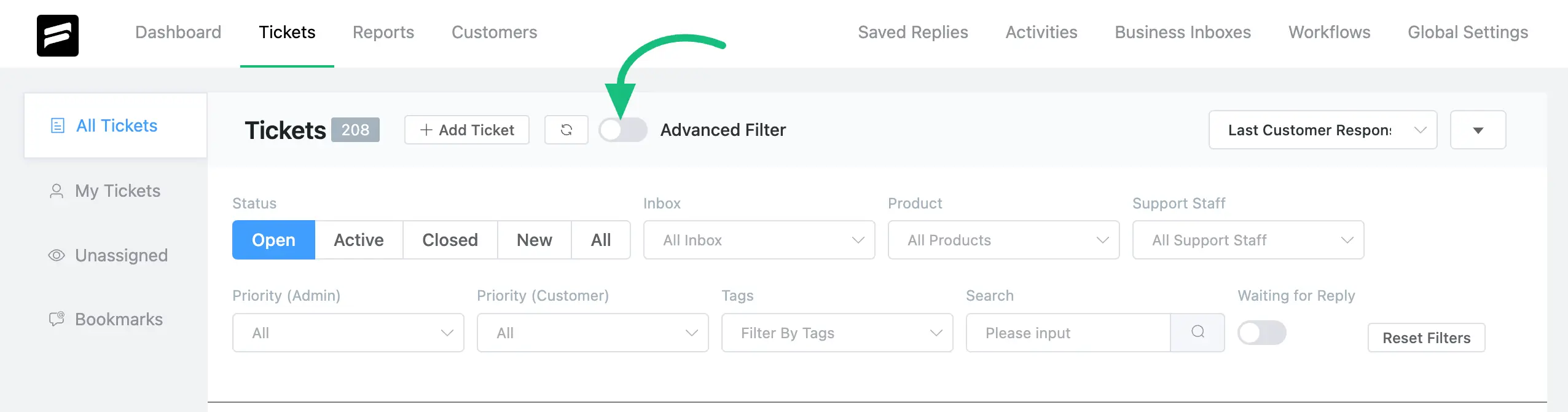 Advanced Filter toggle