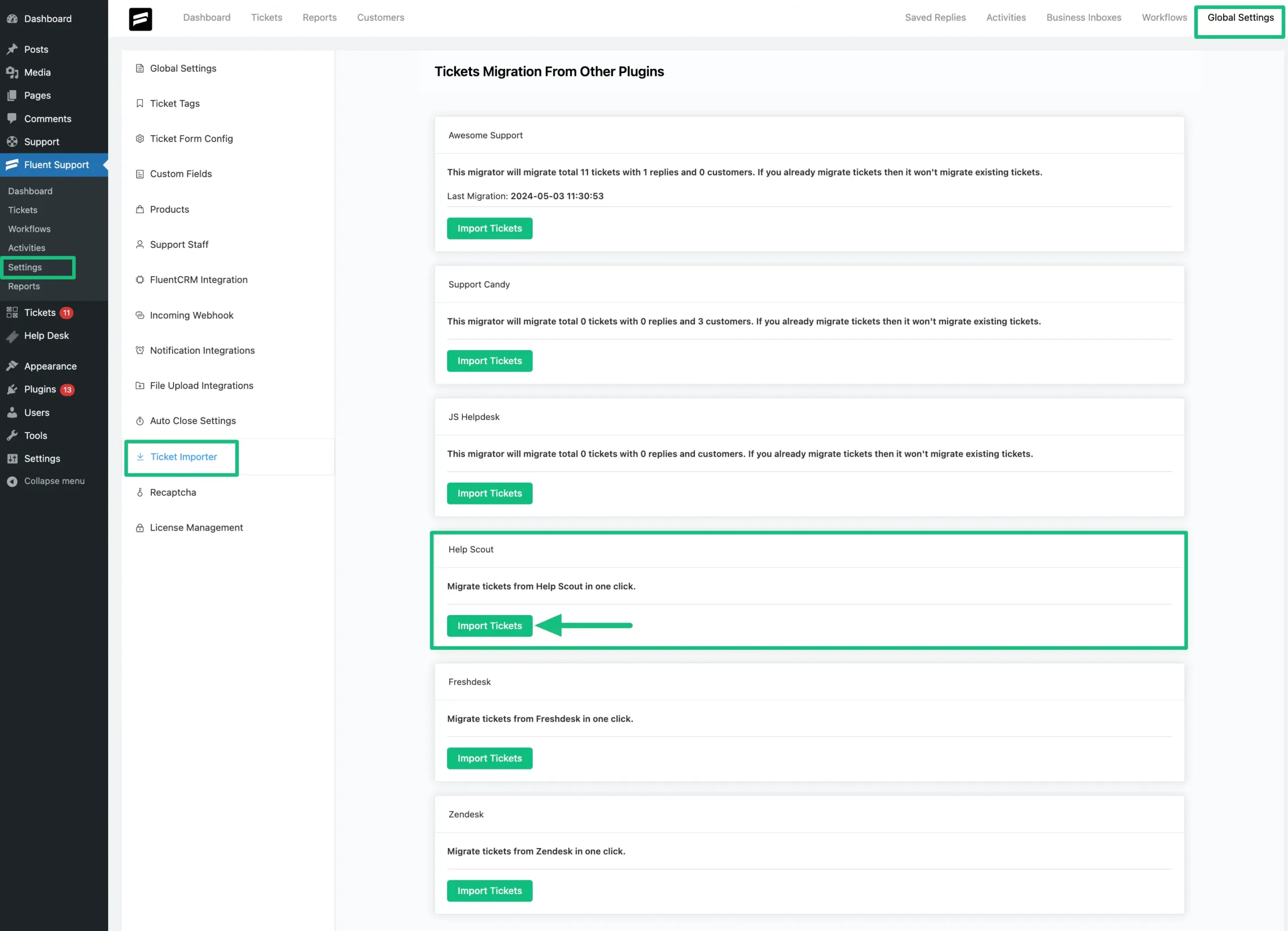 Ticket migration from HelpScout