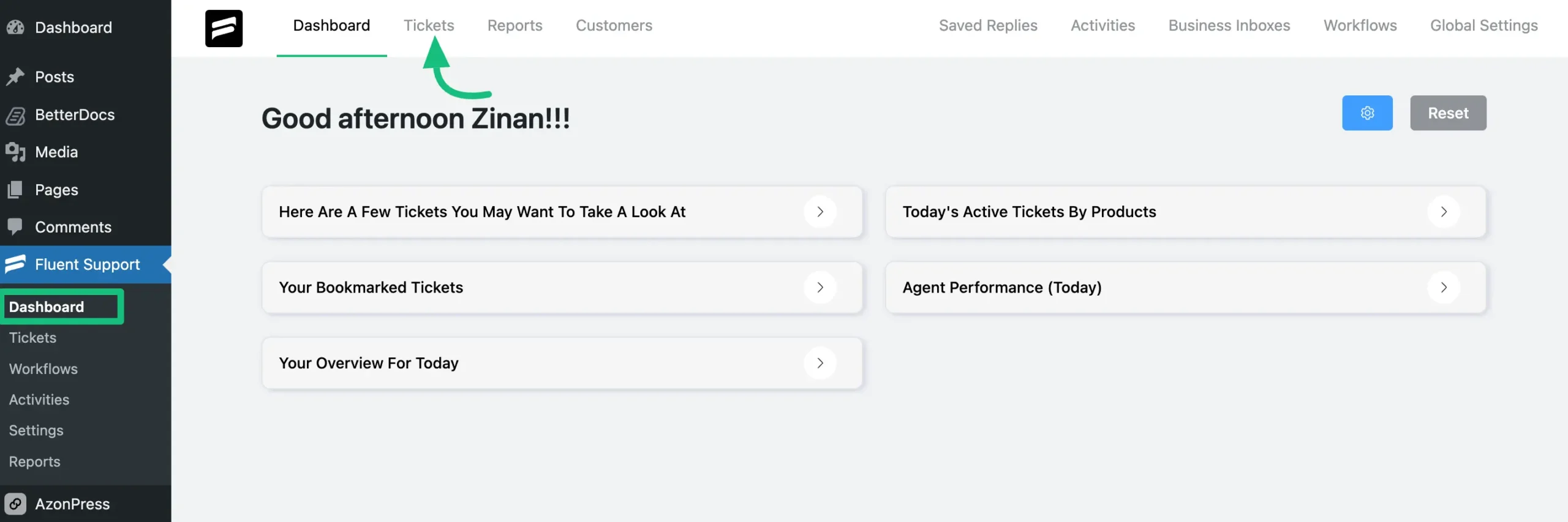 Tickets from Fluent Support Dashboard