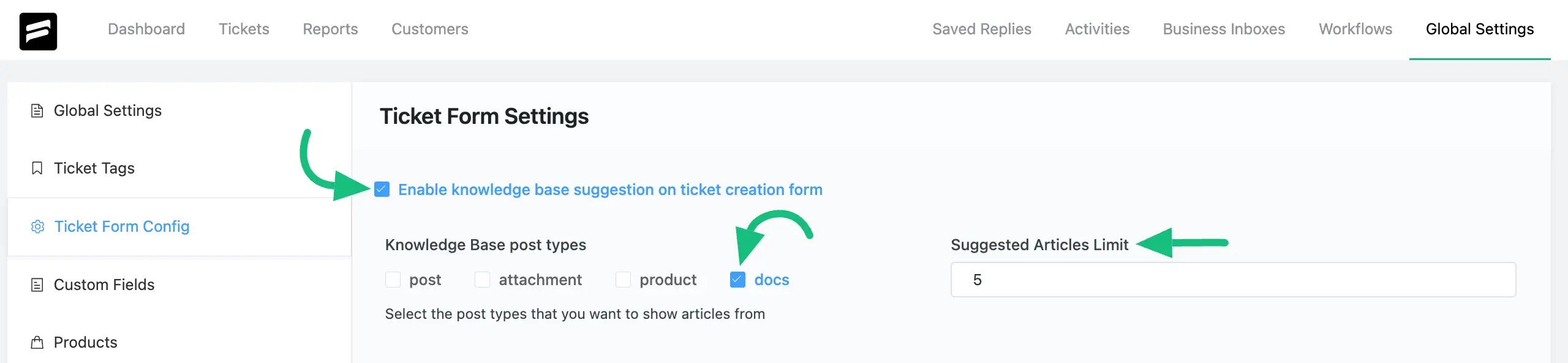 Enable knowledge base suggestion on the ticket creation form box