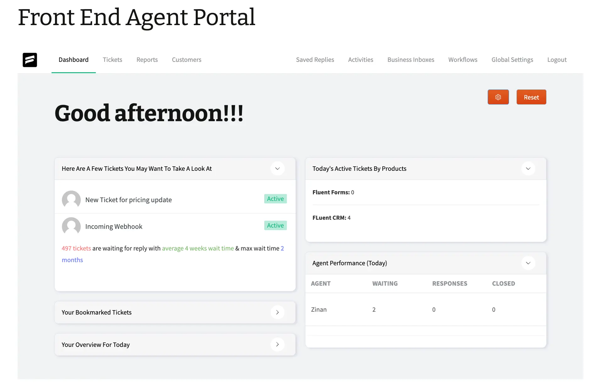 Preview of Front End Agent Portal