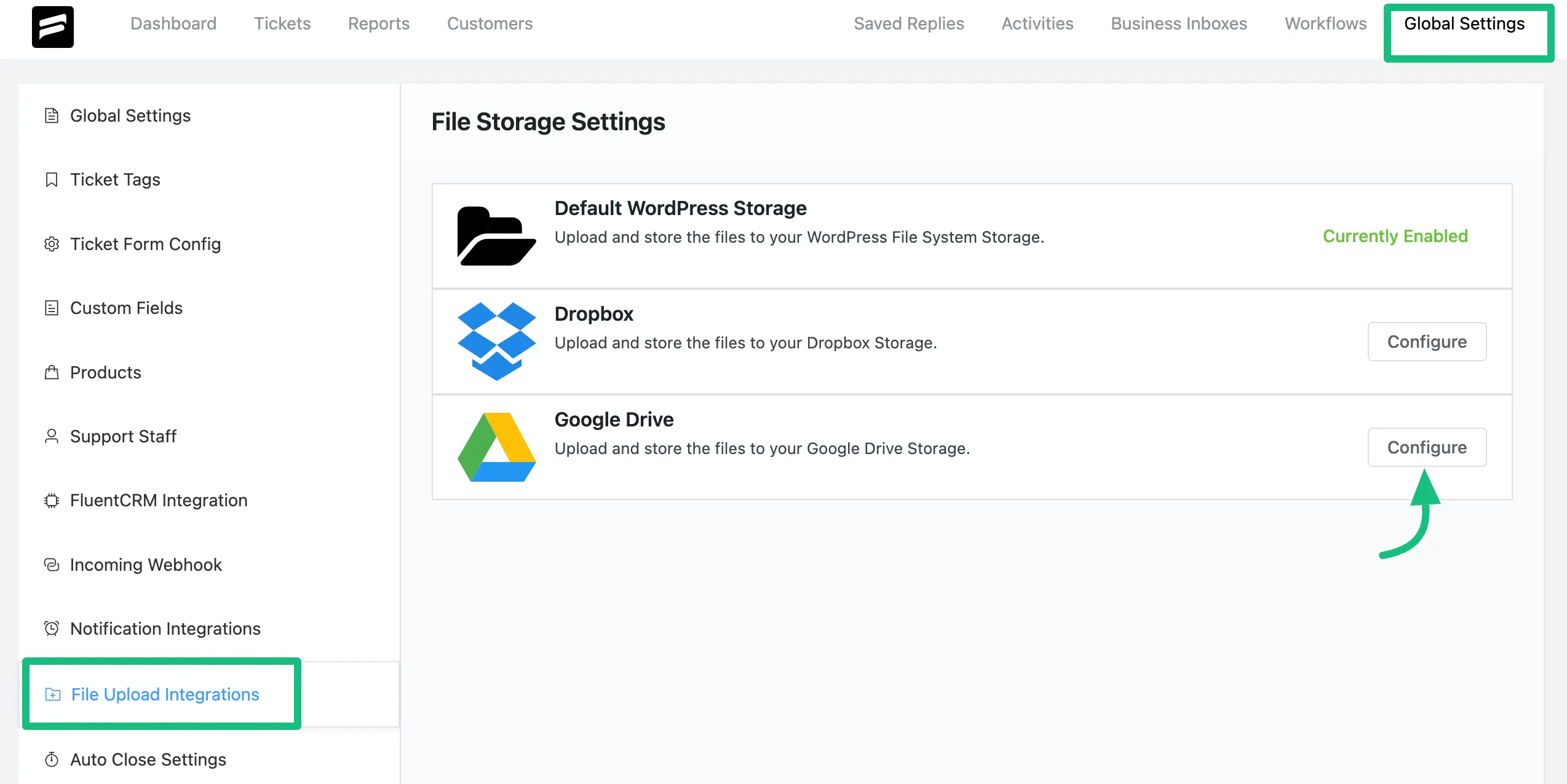 Google Drive Configure option