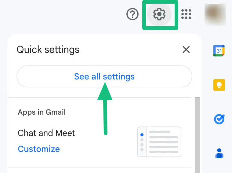 Open settings of Gmail Inbox