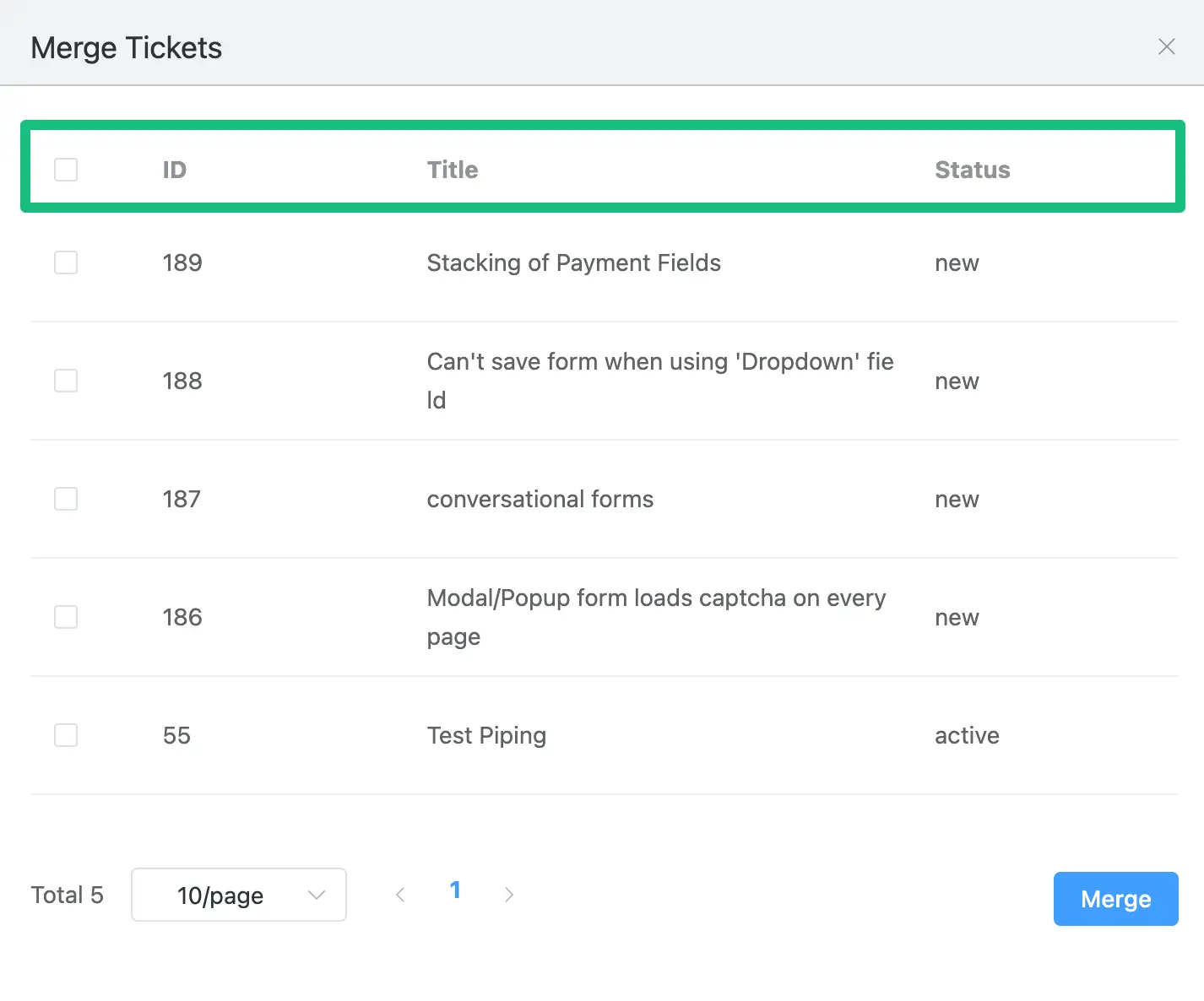 Display of all merged tickets