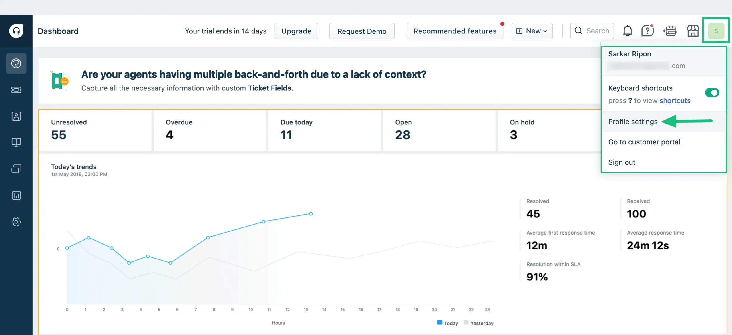 Profile Settings of Freshdesk