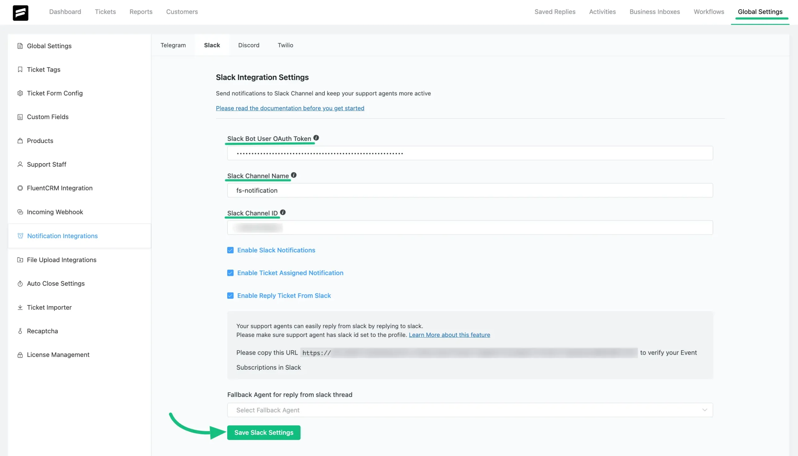 Save Slack Settings