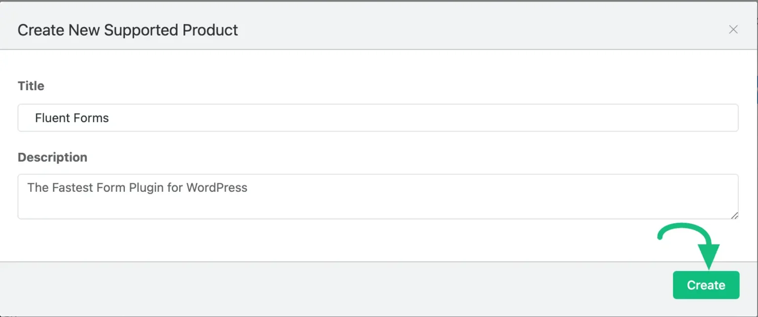 Create a new product popup