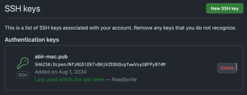 SSH key linked