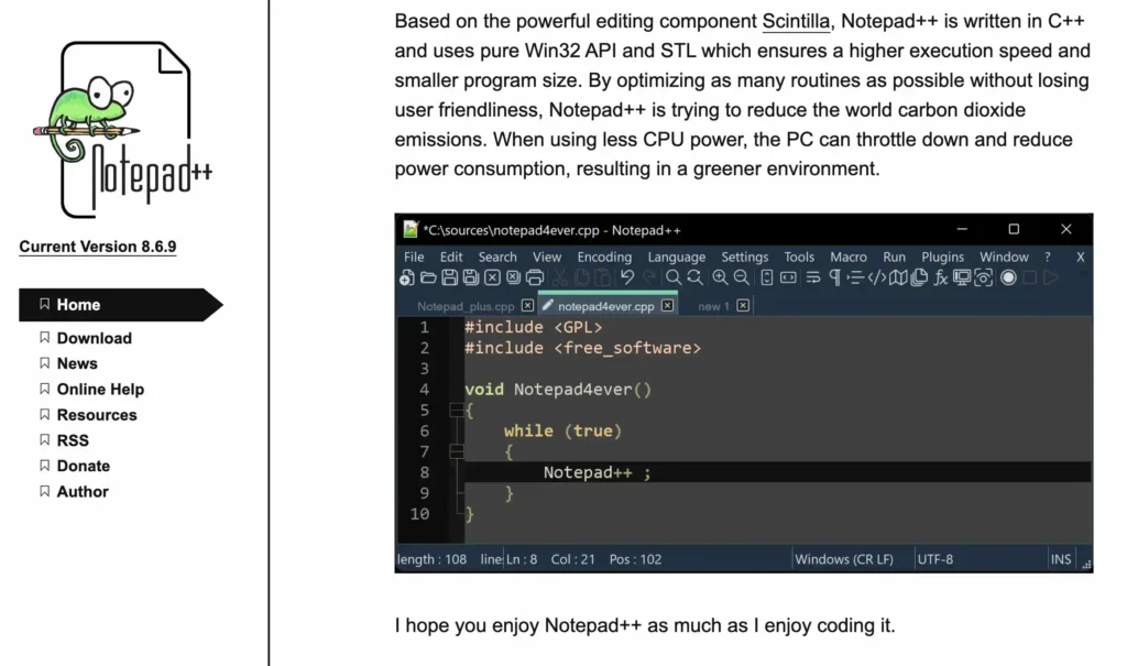 free code editors - Notepad++