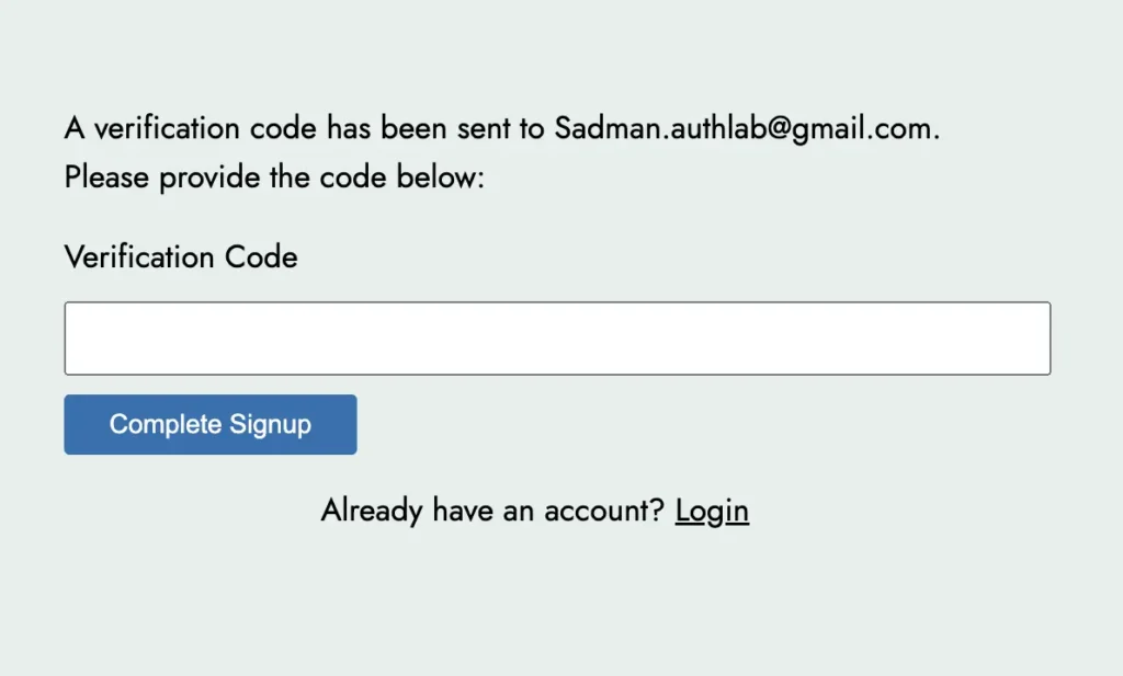 Email verification in the Signup