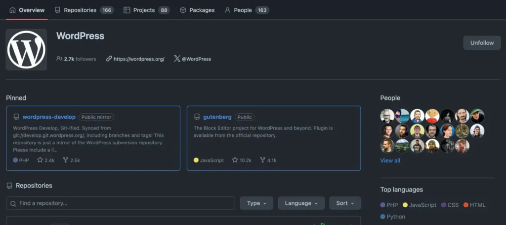 Github WordPress repository