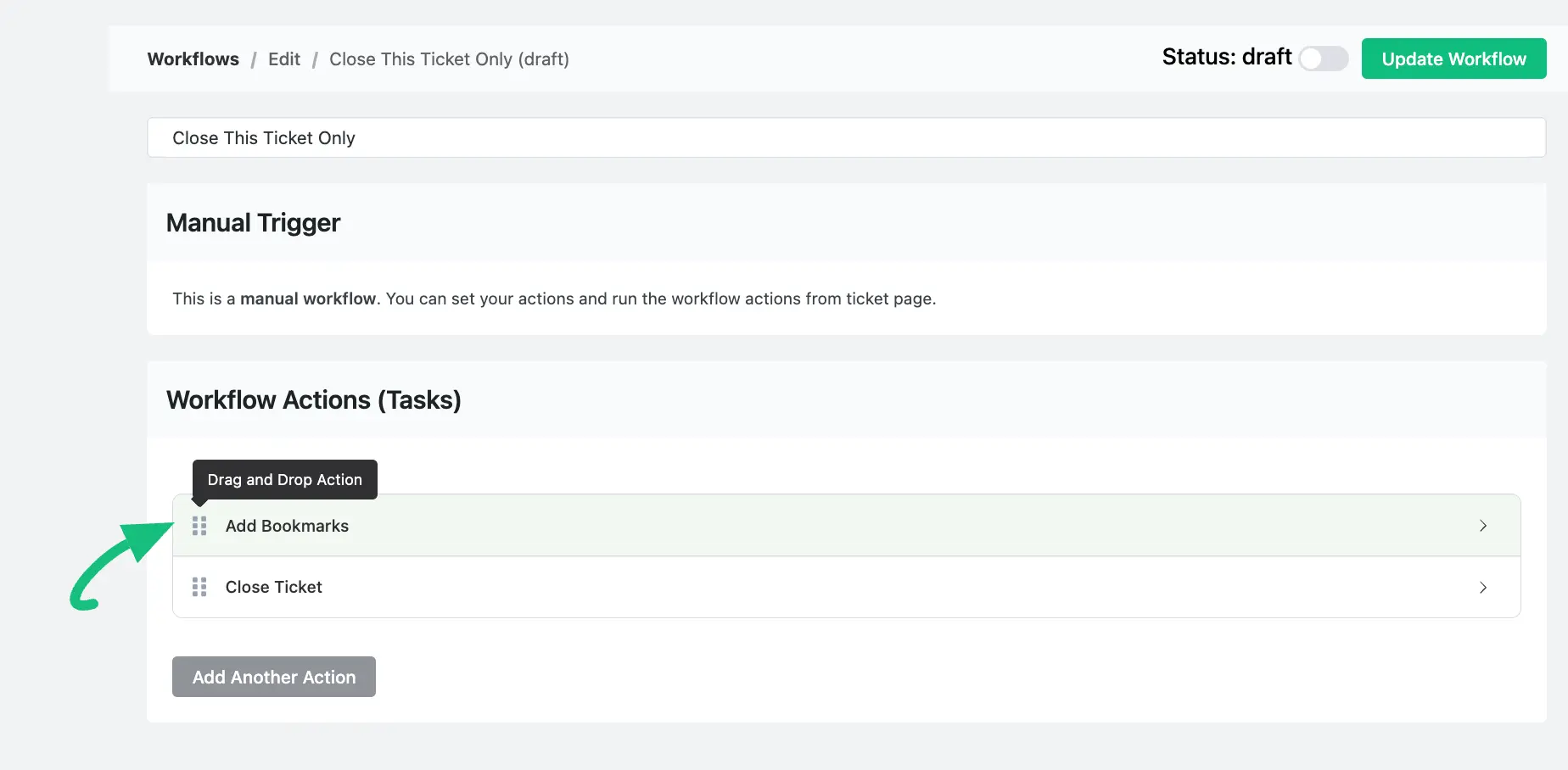 Drag & Drop feature to set actions/tasks' sequence