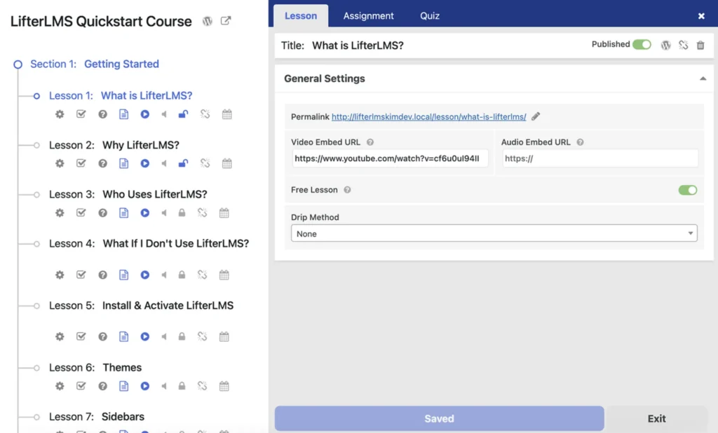 lifterLMS dashboard