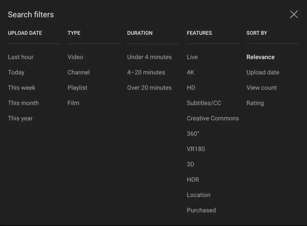 YouTube Search Filter
