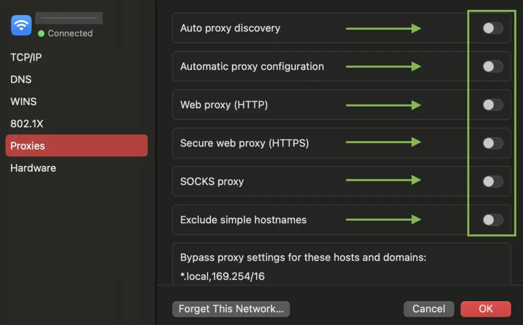 proxy settings mac, ERR_CONNECTION_TIMED_OUT error