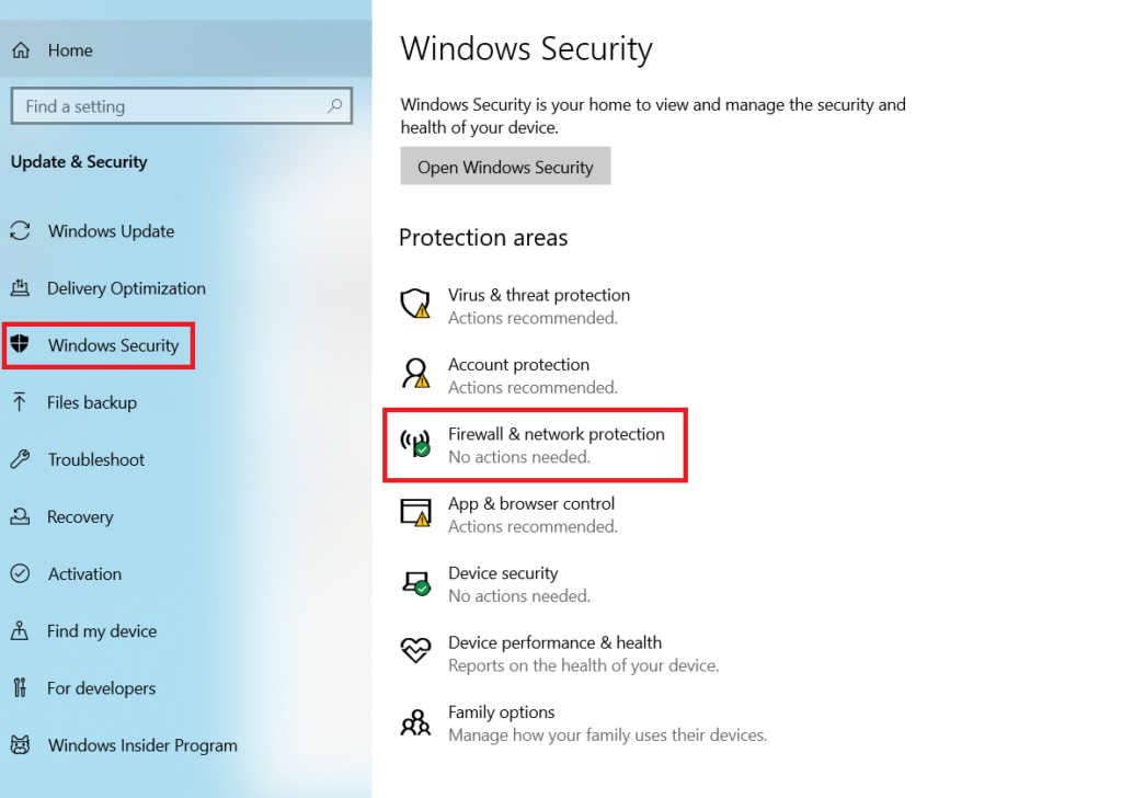 Windows firewall & network protection