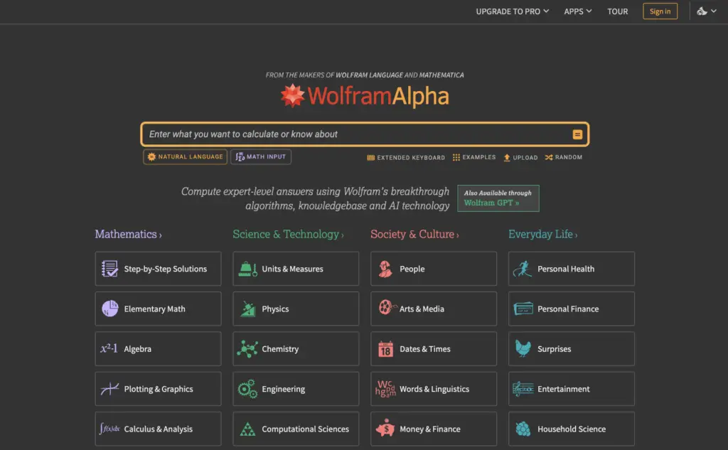 WolframAlpha, AI Search engine, computational Search