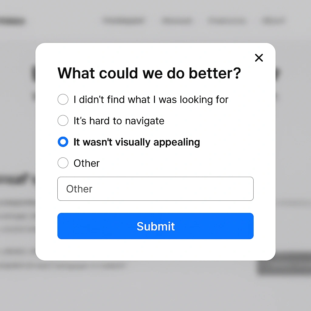 Exit popup for collecting feedback