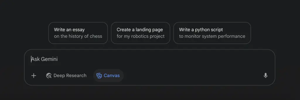 Gemini capabilities, deep research, gemini canvas