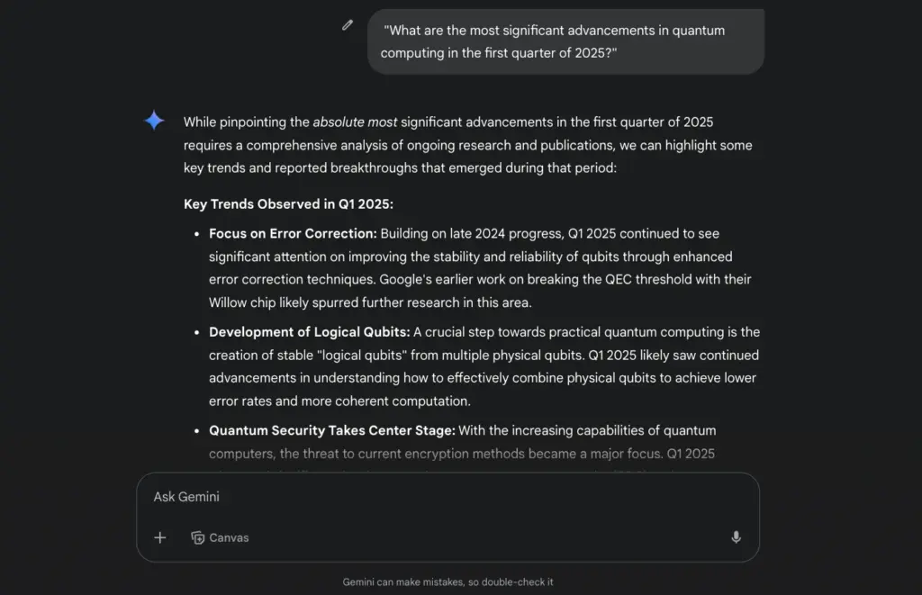 Gemini response on Up-to-date information