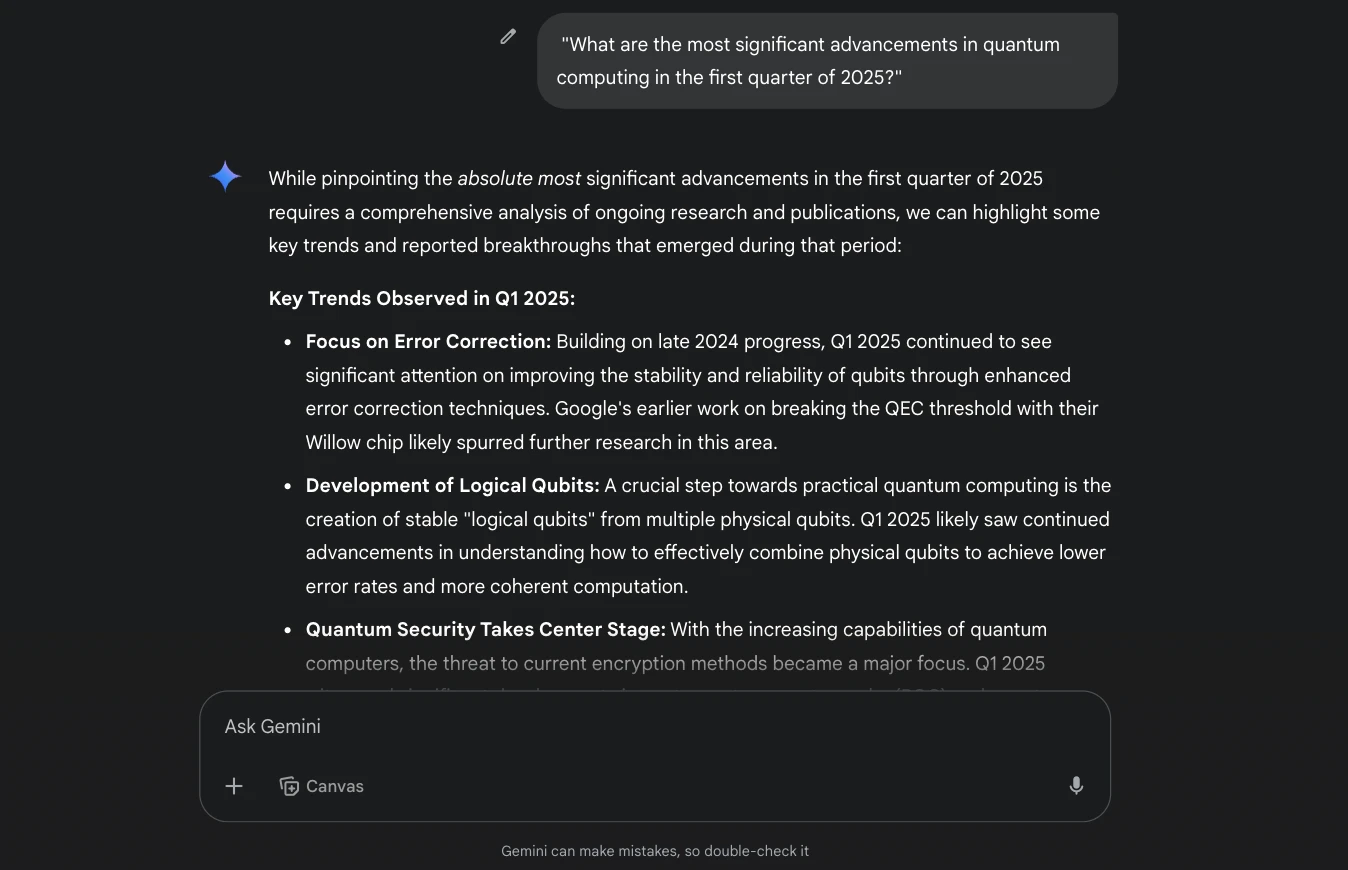 Gemini response on Up-to-date information
