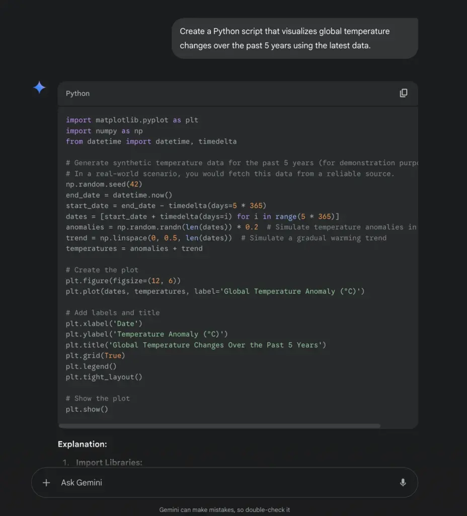 Gemini's code generation ability