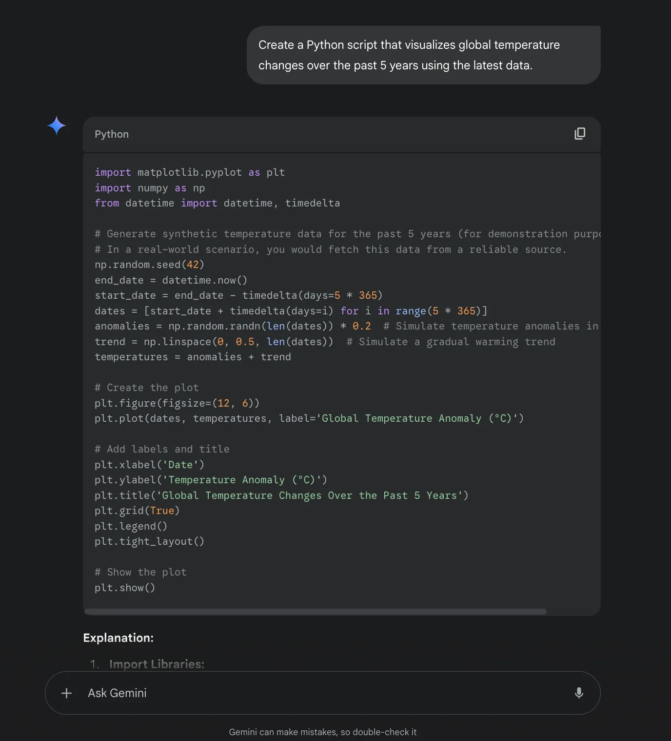Gemini's code generation ability