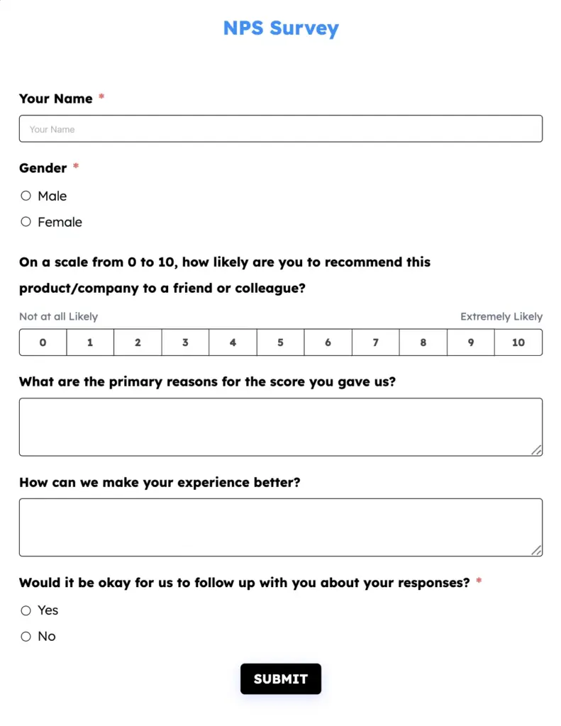 NPS Survey with Fluent Froms