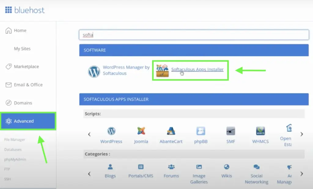 Bluehost Softaculous App Installer