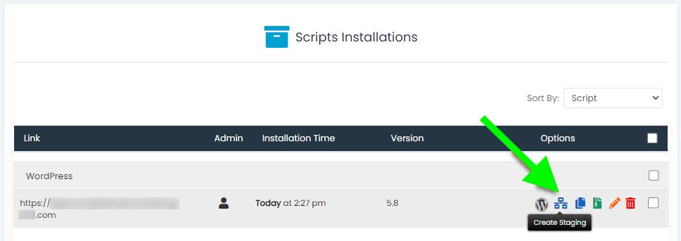 Bluehost softaculous-create-staging
