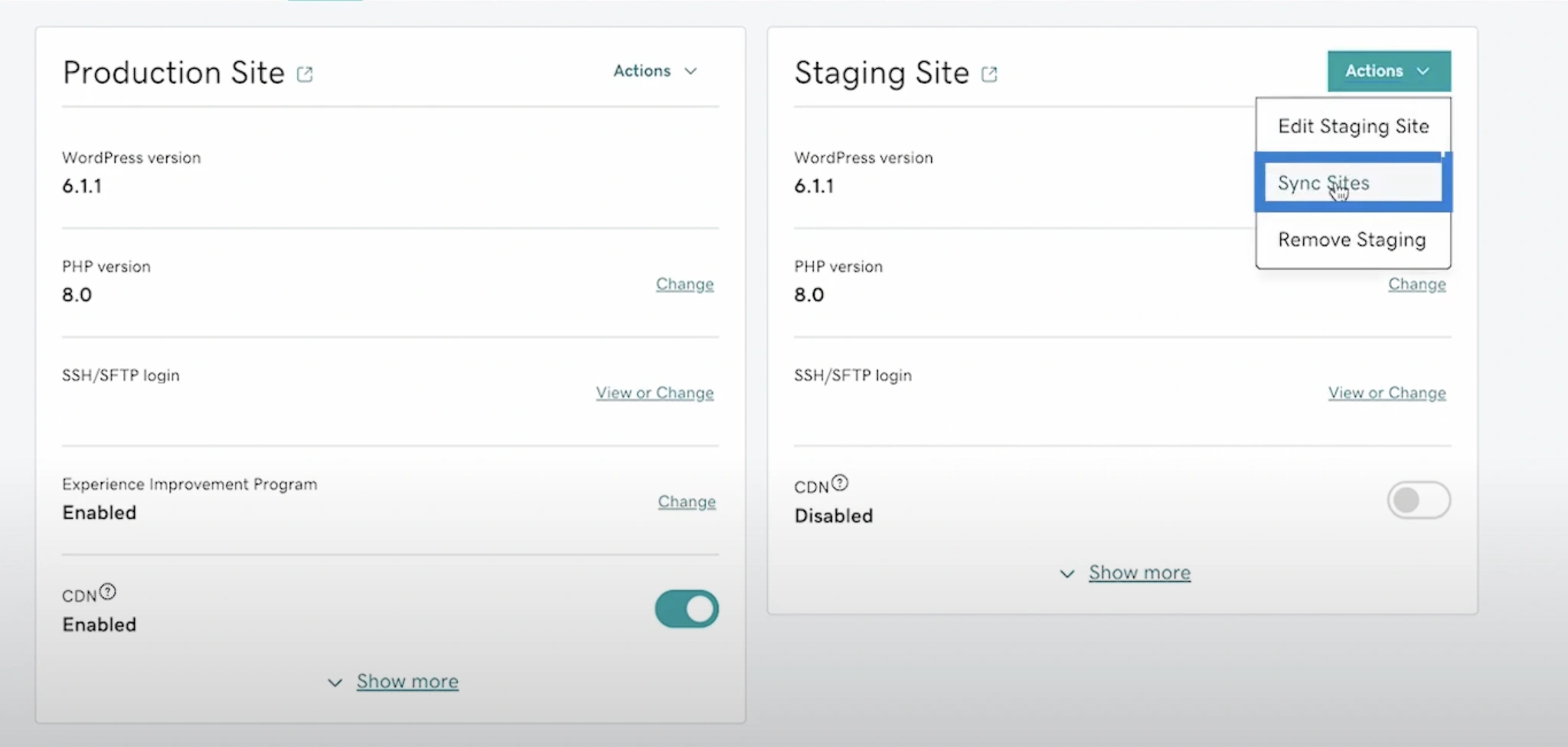 GoDaddy Sync site, wordpress staging site