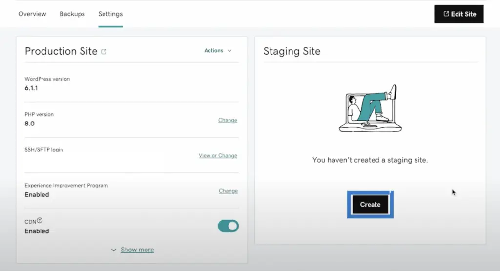 GoDaddy create staging