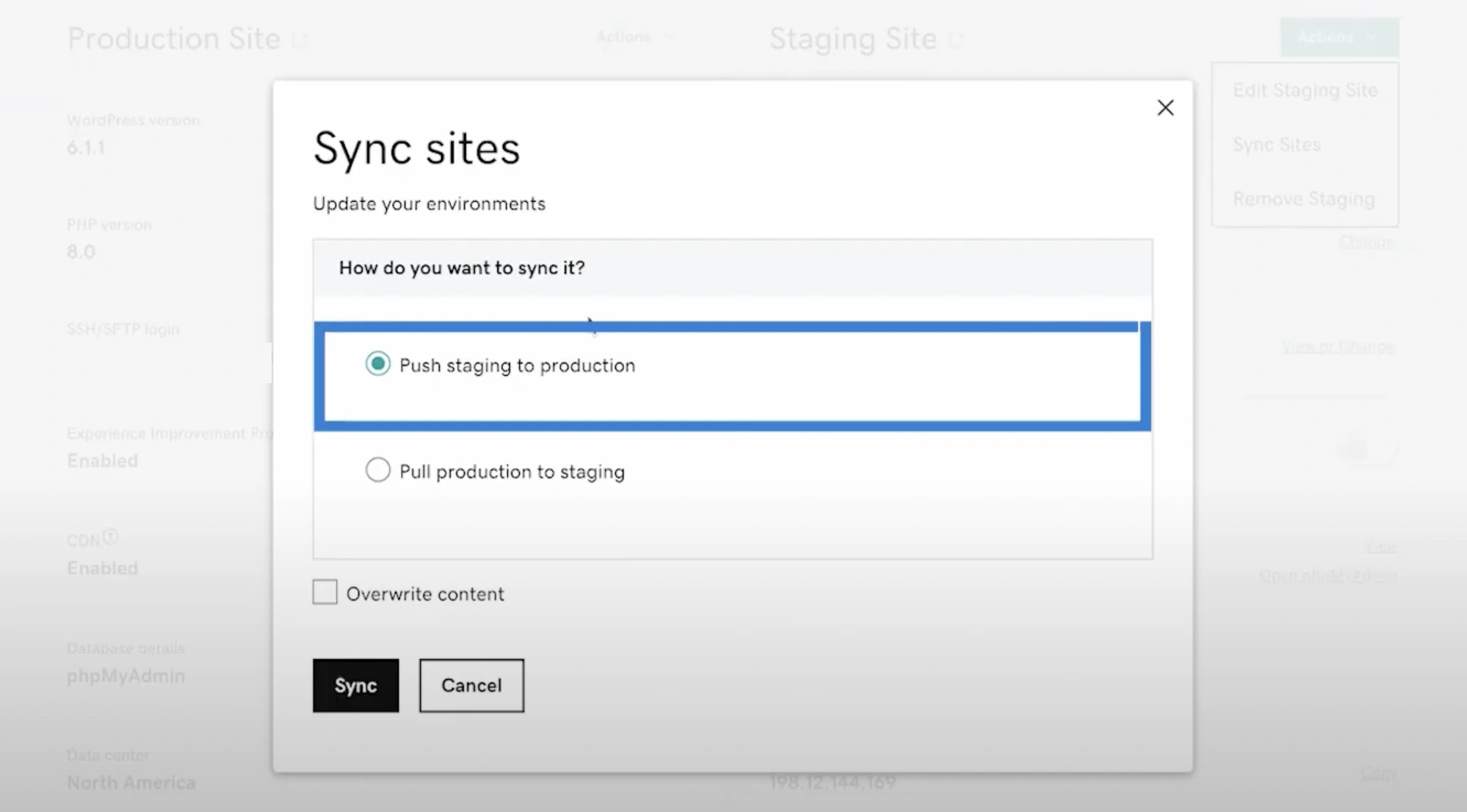 Godaddy push to production, wordpress staging site