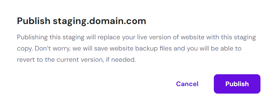 Hostinger staging site publish