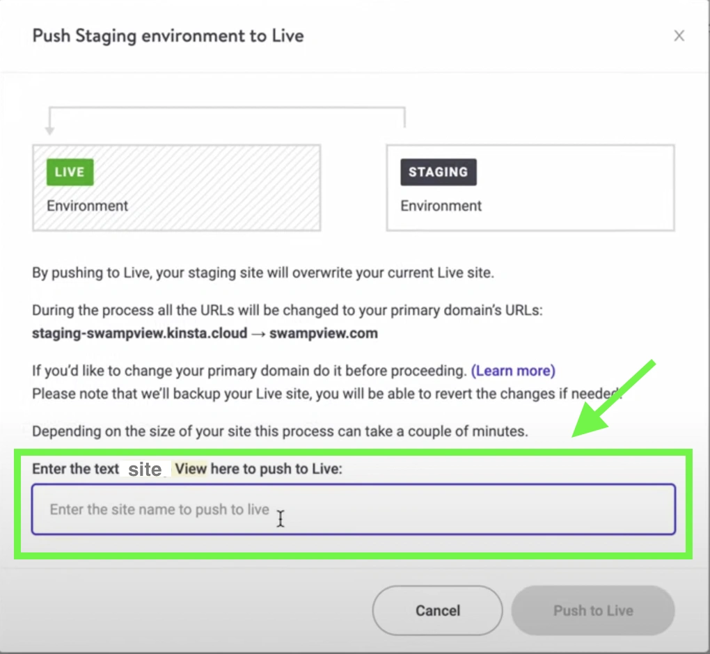 Kinsta staging permission pop
