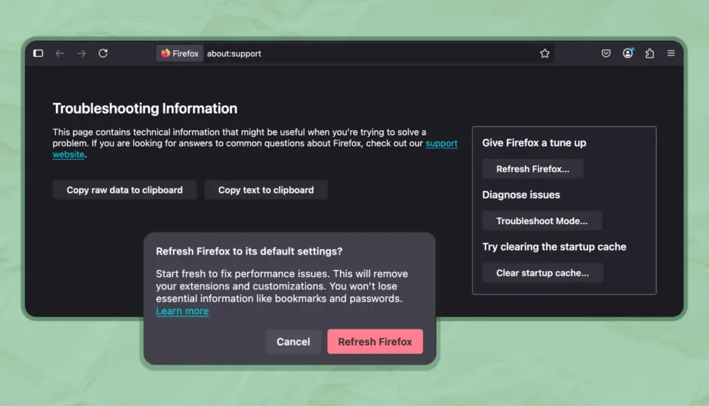 Reset Firefox’s SSL and settings