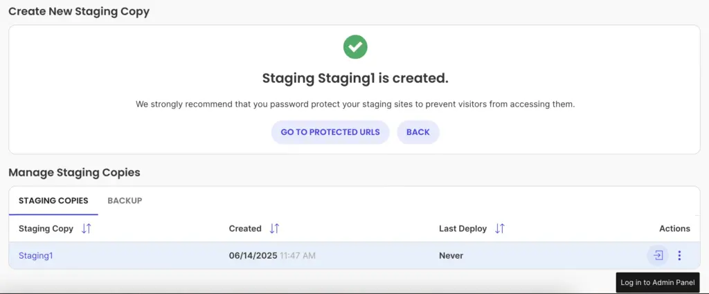Siteground Staging site login